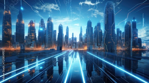 abstract futuristic city background  3d render of technology concept  Generative AI
