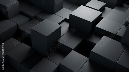 Black cubes abstract background. 3d rendering, 3d illustration. Generative AI