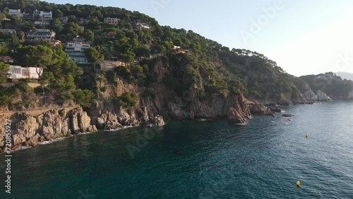 Golden Sunset Over Costa de Blanes, Spain - Aerial Footage