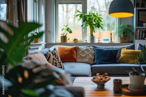 Spacious Living Room With Abundant Furniture and Greenery photo