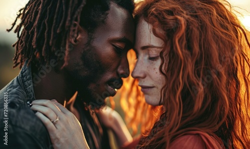 A man and woman with red hair are embracing. Generative AI.