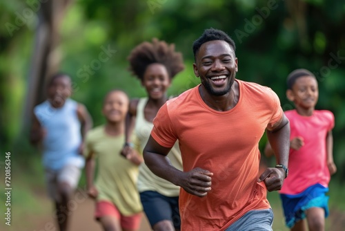 Group of People Running Down a Dusty Dirt Road