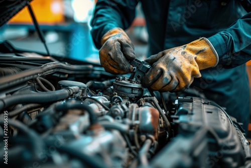 Mechanic Repairing Car Engine With Tools