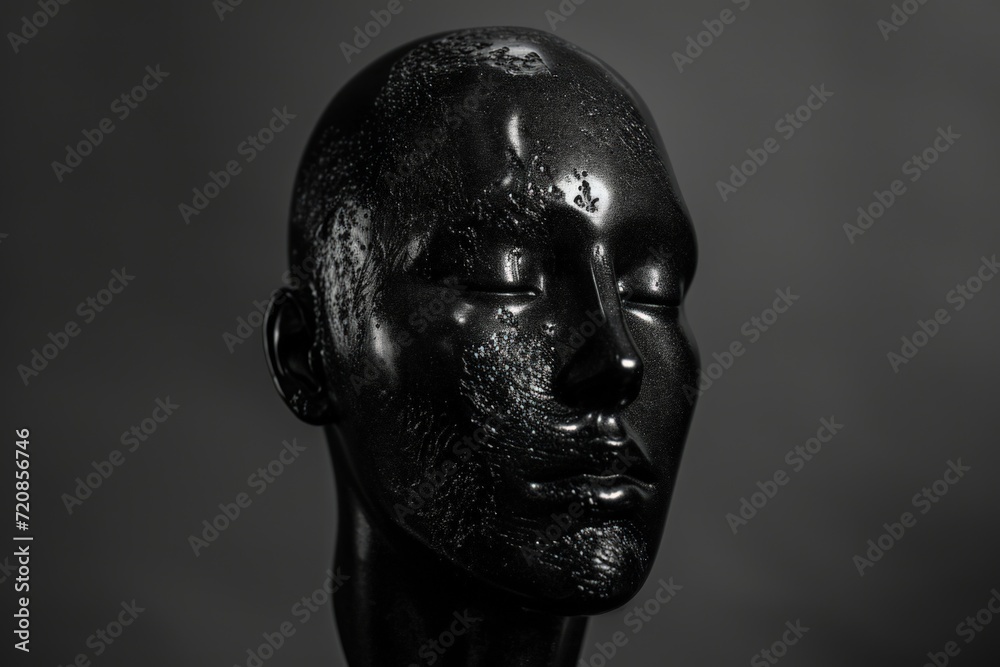 Black and White Photo of Buddha Head