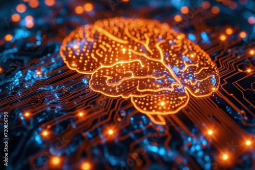 Glowing Brain on a Circuit Board