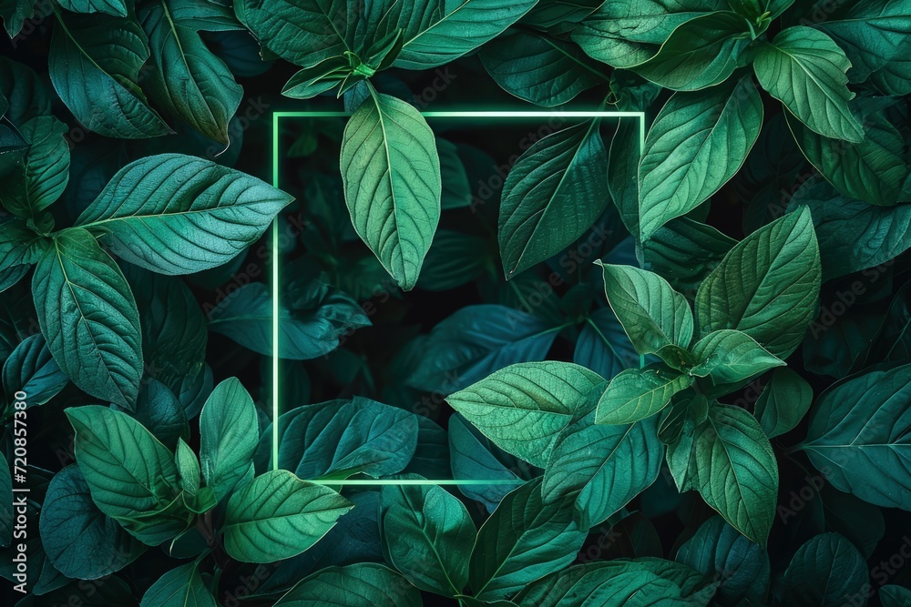 Square Frame Surrounded by Green Leaves