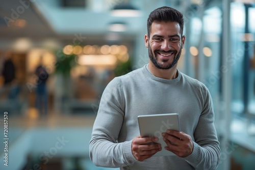 Man Holding Tablet in Hands