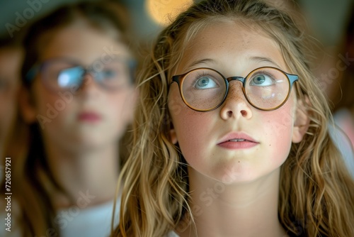 Young Girl With Glasses Gazing at the Sky