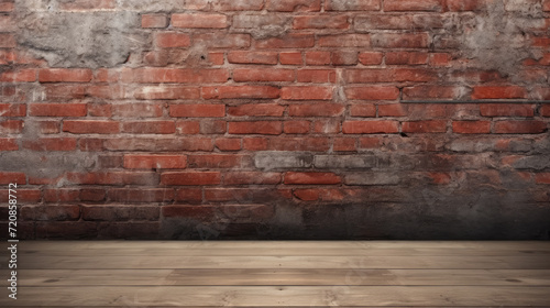 Industrial loft modern concrete brick wall background with wooden floors. Mock up, empty room with copy space for text