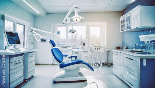 Blurred dental clinic background. Defocused interior of modern dental office.