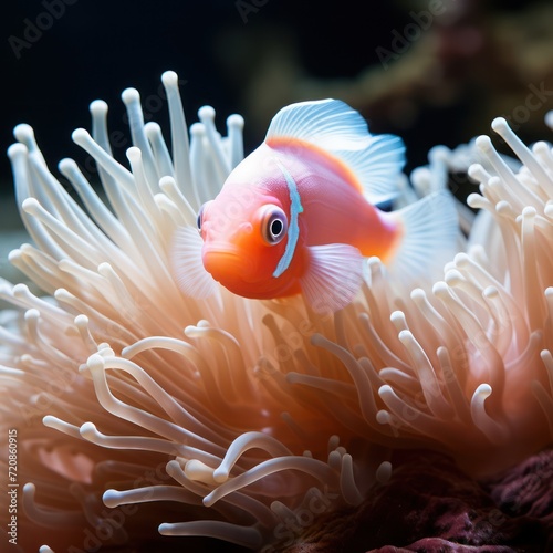Vibrant Pink Anemonefish in a Bleached Anemone AI Generated