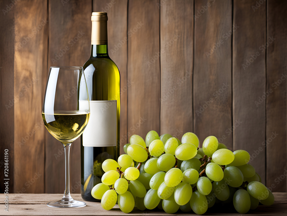 White wine and green grapes - Generative AI