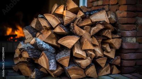A pile of firewood near the fireplace