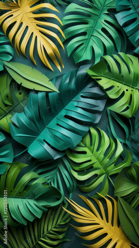 Obraz premium Tropical leaves made of paper.