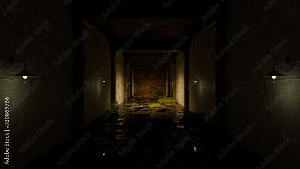 Illuminated corridor interior design. 3D rendering Illuminated corridor interior design. 3D rendering