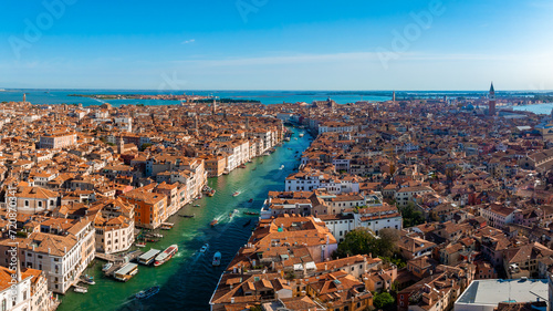 Aerial View of Venice near Saint Mark's Square, Rialto bridge and narrow canals. Beautiful Venice from above. © ingusk