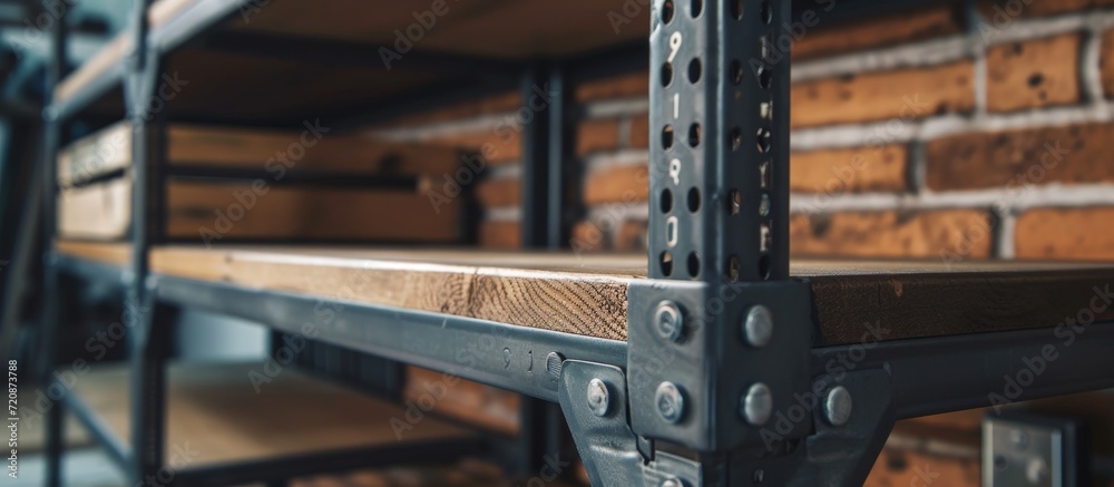 Inspecting Industrial Furniture Maker: A Close-up of a Maker Inspecting an Industrial Shelf - obrazy, fototapety, plakaty 