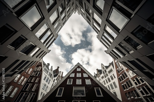 Architecture of the old town of Rotterdam, Netherlands. urban buildings. worm's eye view. architectural cityscapes.