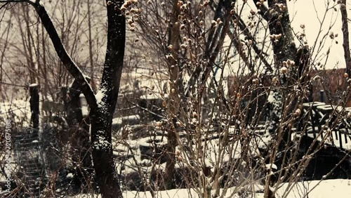 snow falling panorama on the bridge