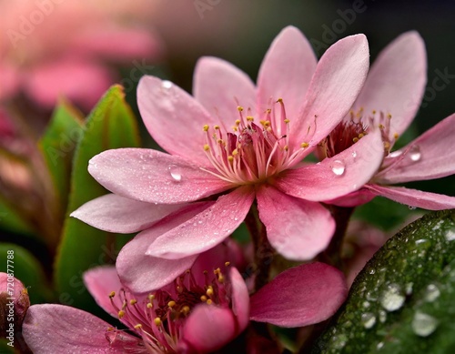 Beautiful pink sakura flower with water drops on petals.