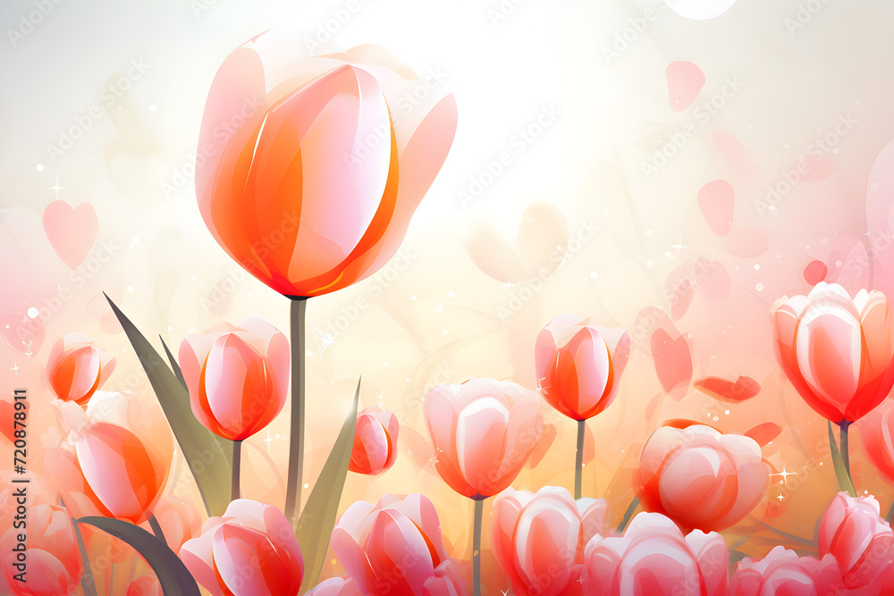 Watercolor springtime background with colorful illustrated flowers  spring background  Closeup of blooming tulip flower in spring on pastel background