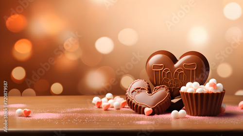 Assorted chocolates on blurred bokeh background, sweet candy treats with space for text  A table topped with cupcakes covered in frosting  Spicy Chocolate Chip Cupcakes with Buttercream Frosting. Perf photo