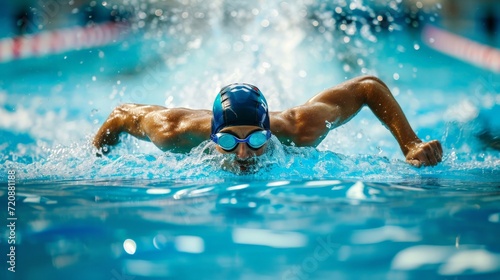 Competitive swimmer racing in pool photo