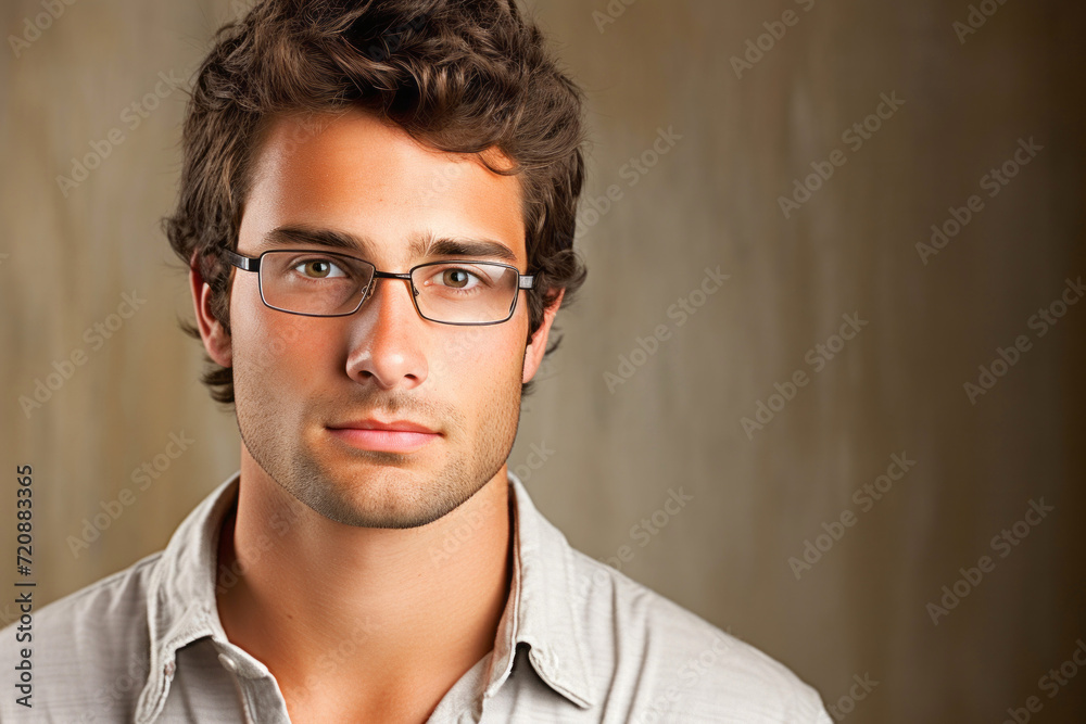 Portrait of a handsome young man with glasses. Men's beauty.