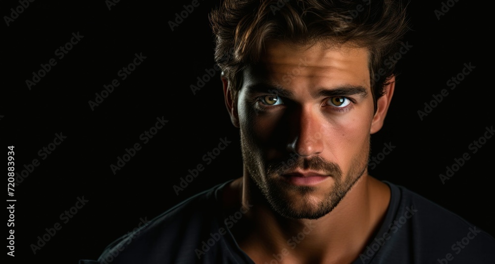 Portrait of a handsome young man, isolated on black background.