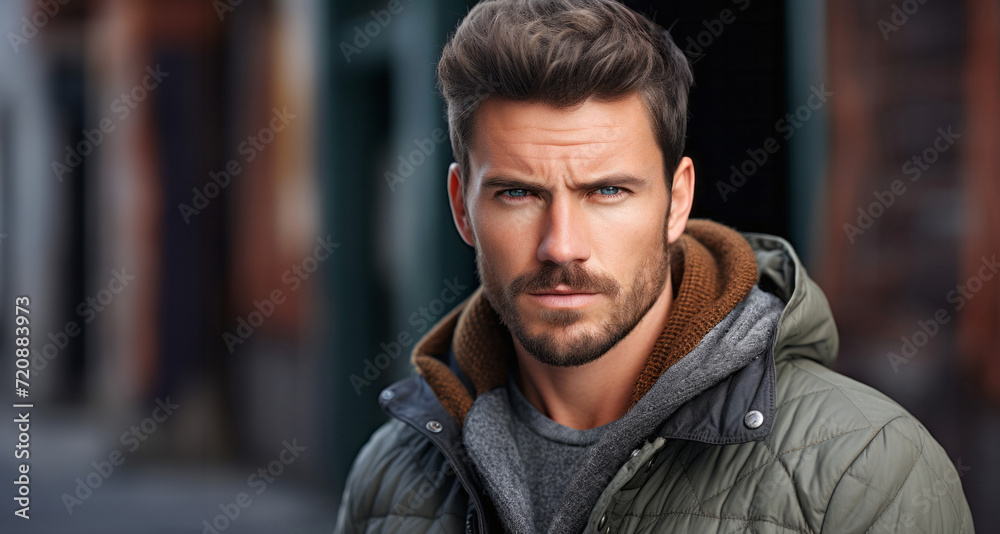 Portrait of a handsome young man in a winter jacket and scarf Portrait of a handsome young man in a winter jacket and scarf