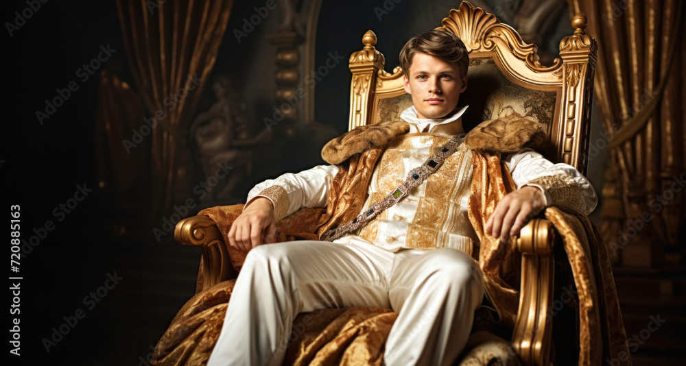 Obraz premium Portrait of a handsome young man sitting in an armchair.