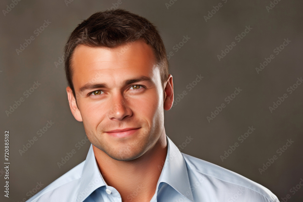 Portrait of a handsome young man in shirt on grey background. Portrait of a handsome young man in shirt on grey background.