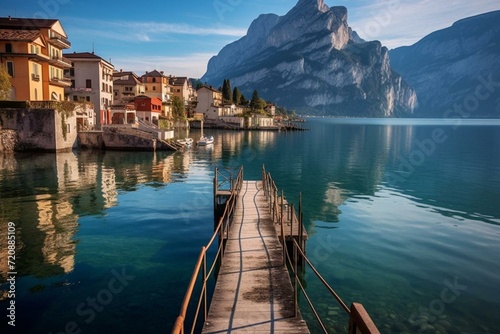 Stunning vista of Torbole, Garda Lake, Trentino, Italy. Generative AI