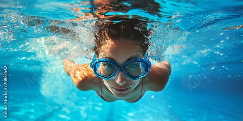 Female swimmer at the swimming pool.Underwater © Sasint
