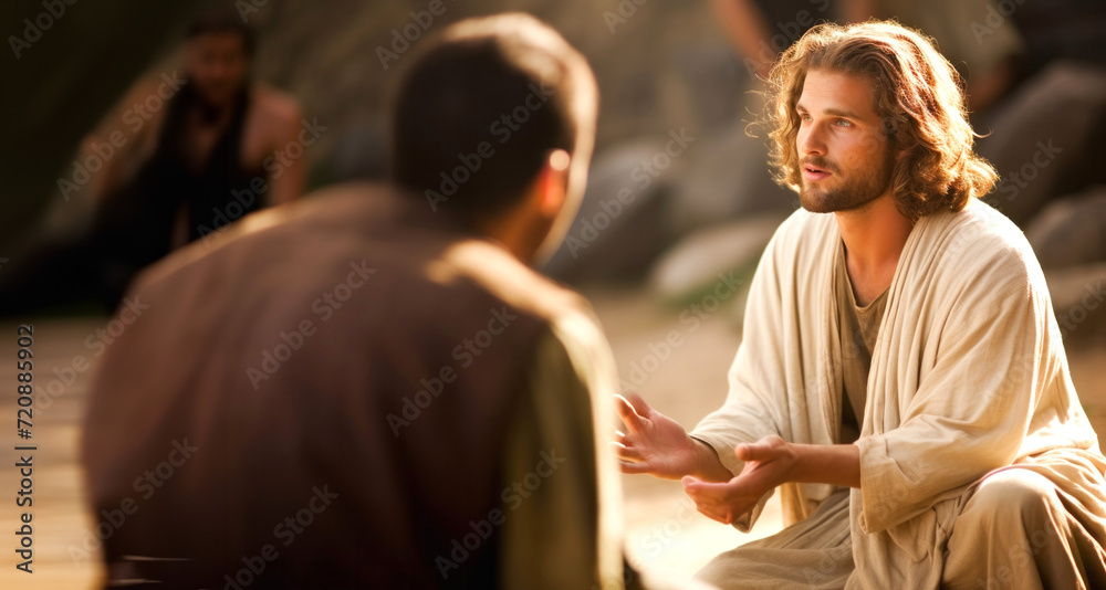 Religious muslim man praying in front of a group of people Religious muslim man praying in front of a group of people