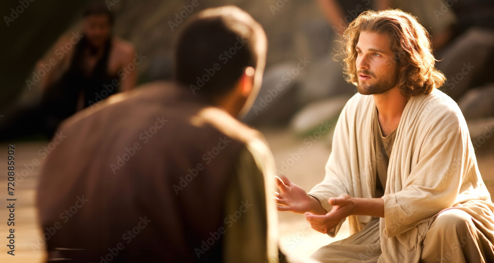 Religious muslim man praying in front of a group of people