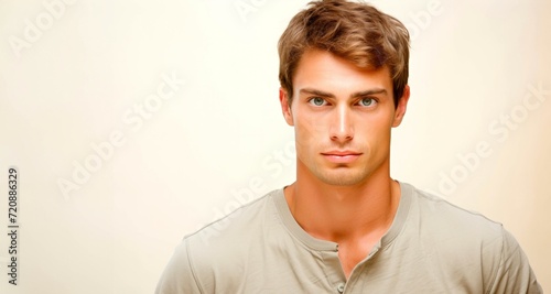 Portrait of a handsome young man on a white background. Men's beauty, fashion.