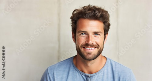 Portrait of a handsome young man smiling at the camera with copy space