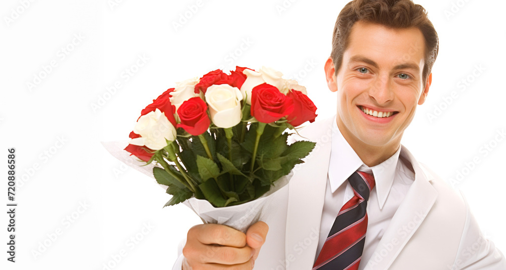Portrait of a smiling young businessman holding a bouquet of flowers Portrait of a smiling young businessman holding a bouquet of flowers