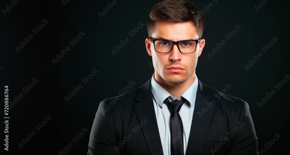 Portrait of a handsome young man wearing glasses on black background. Portrait of a handsome young man wearing glasses on black background.