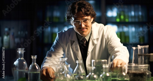Young scientist working in a laboratory. He is carrying out scientific research.