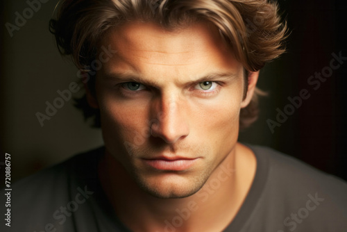 Portrait of a handsome young man looking at camera. Close-up.