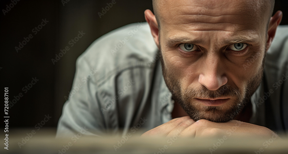 Portrait of a man with a sad look on his face. Portrait of a man with a sad look on his face.
