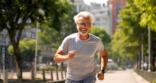 Senior man jogging in the city. Healthy lifestyle and sport concept.