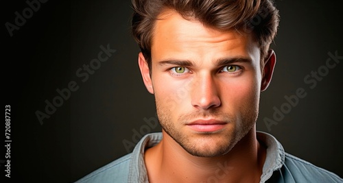 Portrait of a handsome young man on black background. Men's beauty, fashion.
