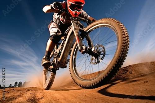 Motocross rider in action on the desert. Extreme sport.