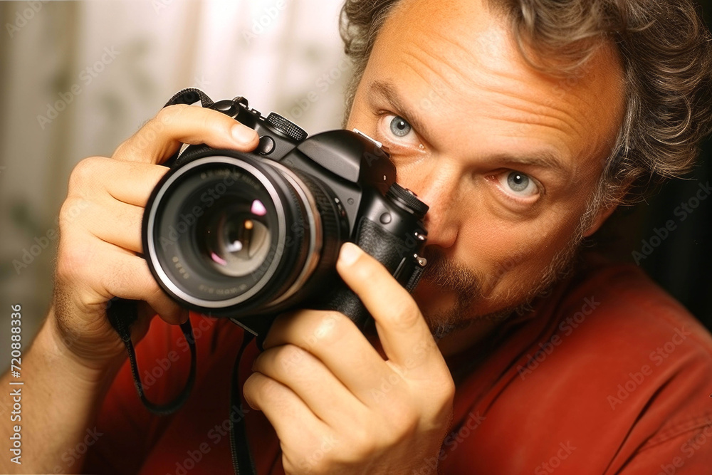 Man with a camera in his hands. Close-up portrait. Man with a camera in his hands. Close-up portrait.