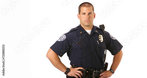 Policeman in uniform isolated on white background. Studio shot.