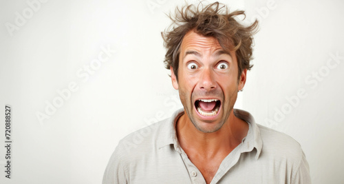 Screaming young man on white background. Shocked man looking at camera. © YannTouvay