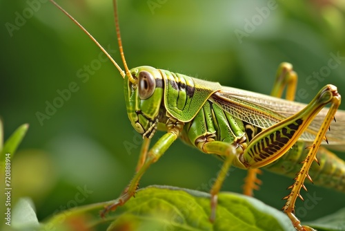 Grasshopper on green leaf in nature. Macro shot. © YannTouvay